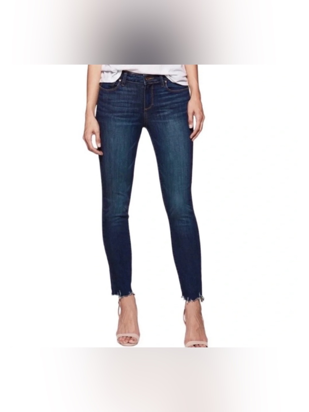 PAIGE Women’s Dark Wash Skinny Jeans With Frayed Hem – Size 28